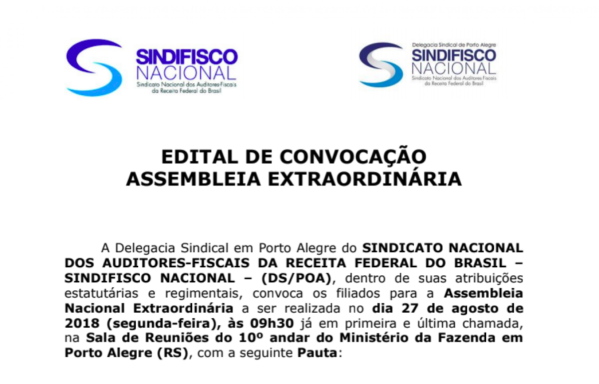 Assembleia nesta segunda-feira, 27 de agosto