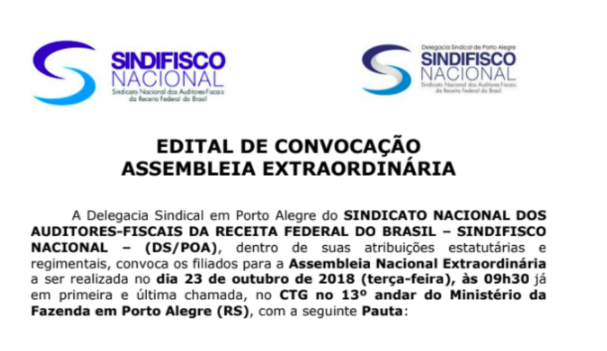 AGE na terça-feira, 23 de outubro. Todos convocados!