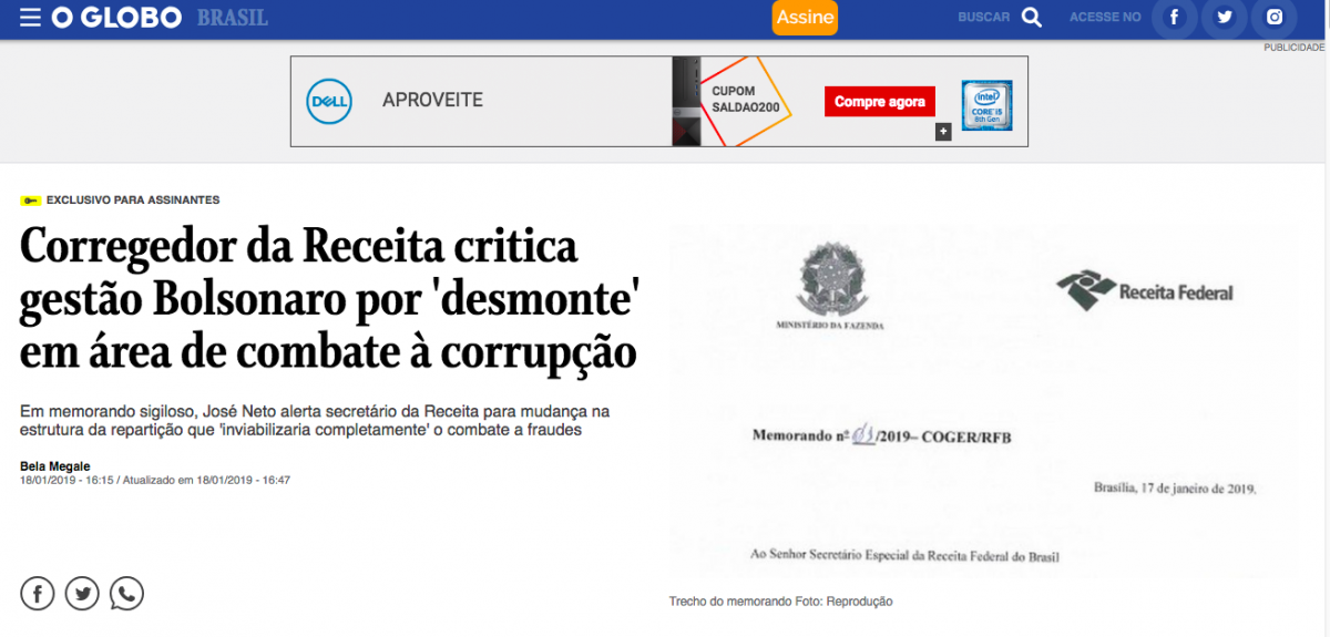 Corregedor da Receita critica gestão Bolsonaro por 'desmonte' em área de combate à corrupção