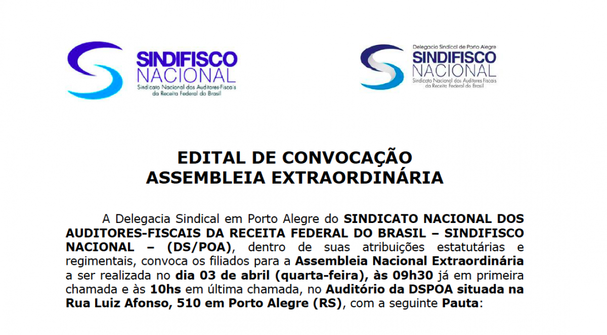 Assembleia na quarta-feira, 3 de abril