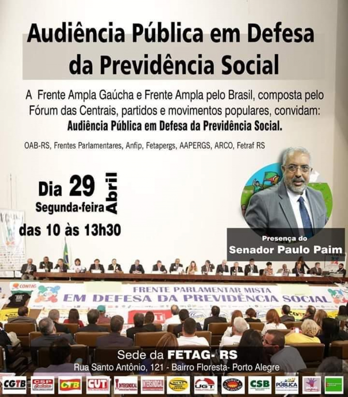 Audiência Pública em Defesa da Previdência reunirá lideranças de todo o RS
