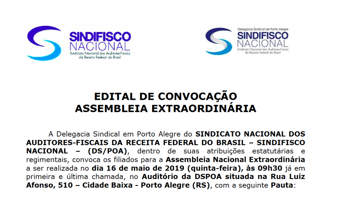 AGE no dia 16/5. Todos estão convocados