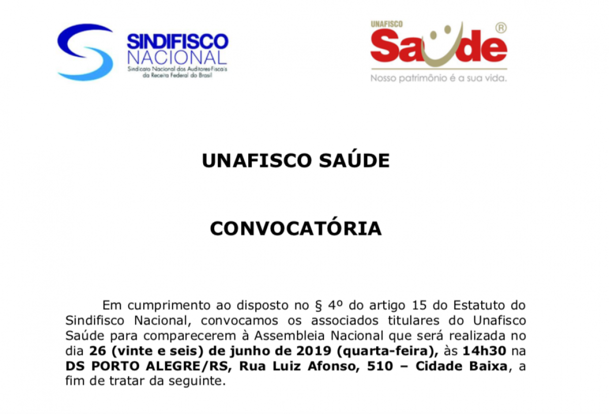 Unafisco Saúde convoca associados titulares para Assembleia Nacional