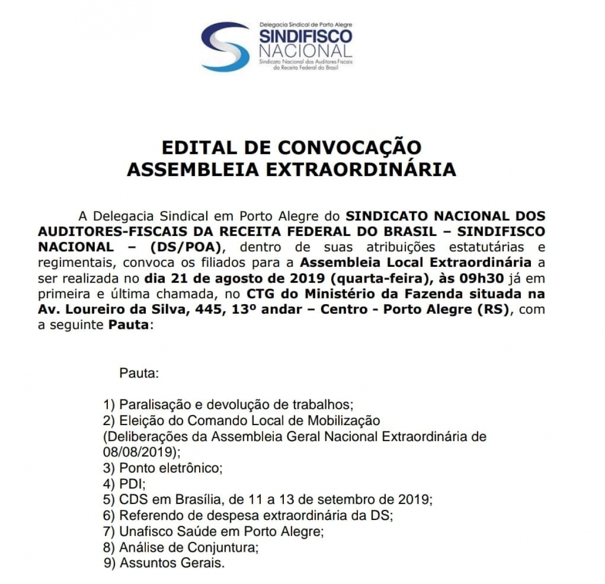Participe da AGE da dia 21