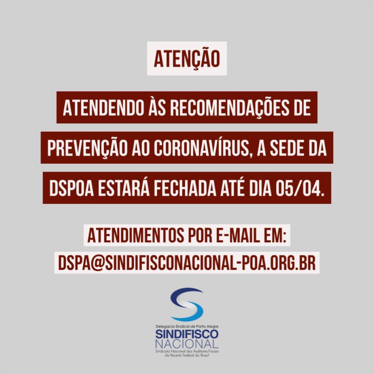 DSPOA fechada até 5/4!