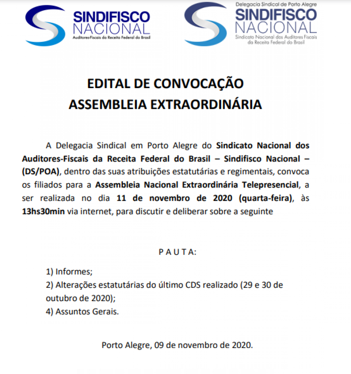 Participe da AGE telepresencial amanhã (11) às 13h30