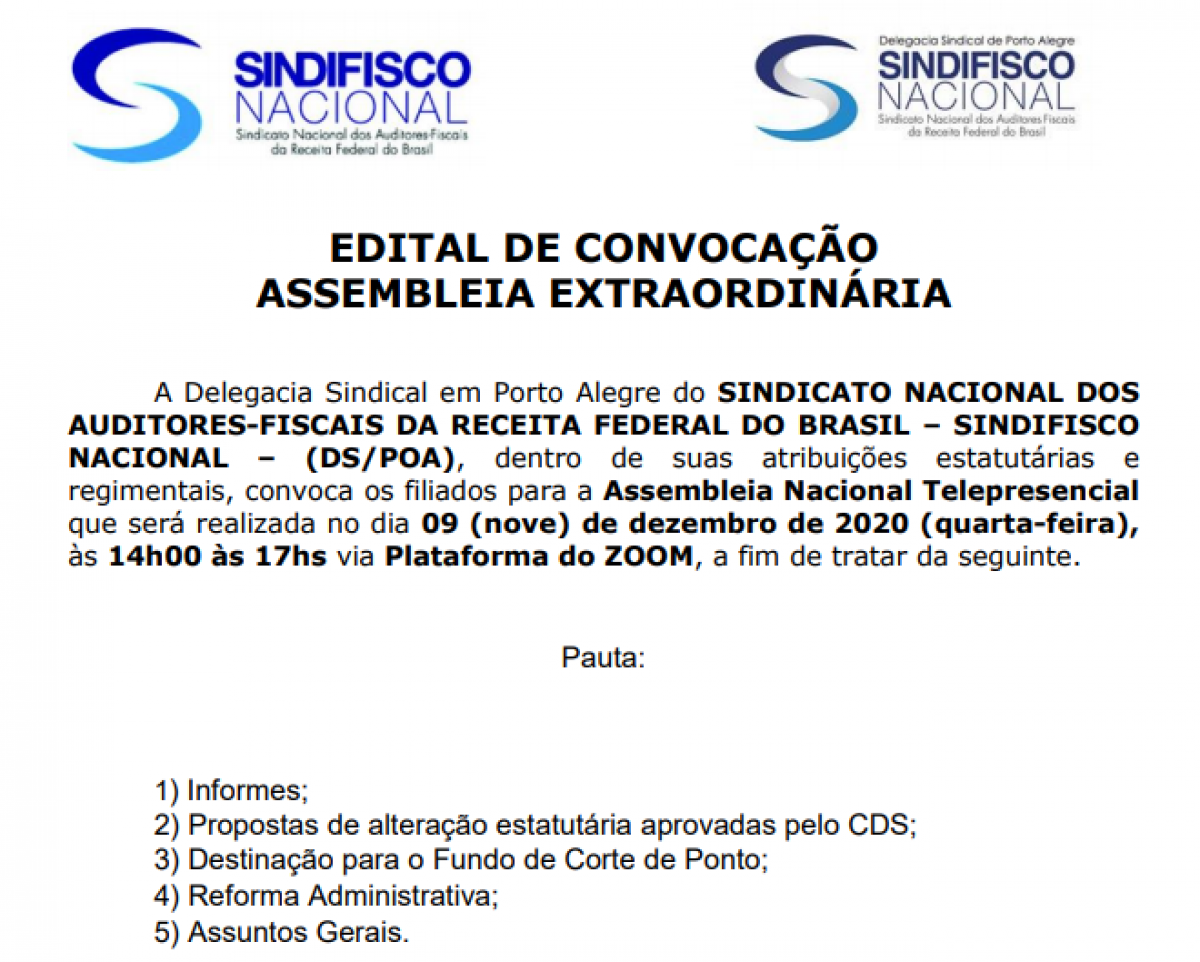 Participe da AGE telepresencial quarta-feira (09) às 14h