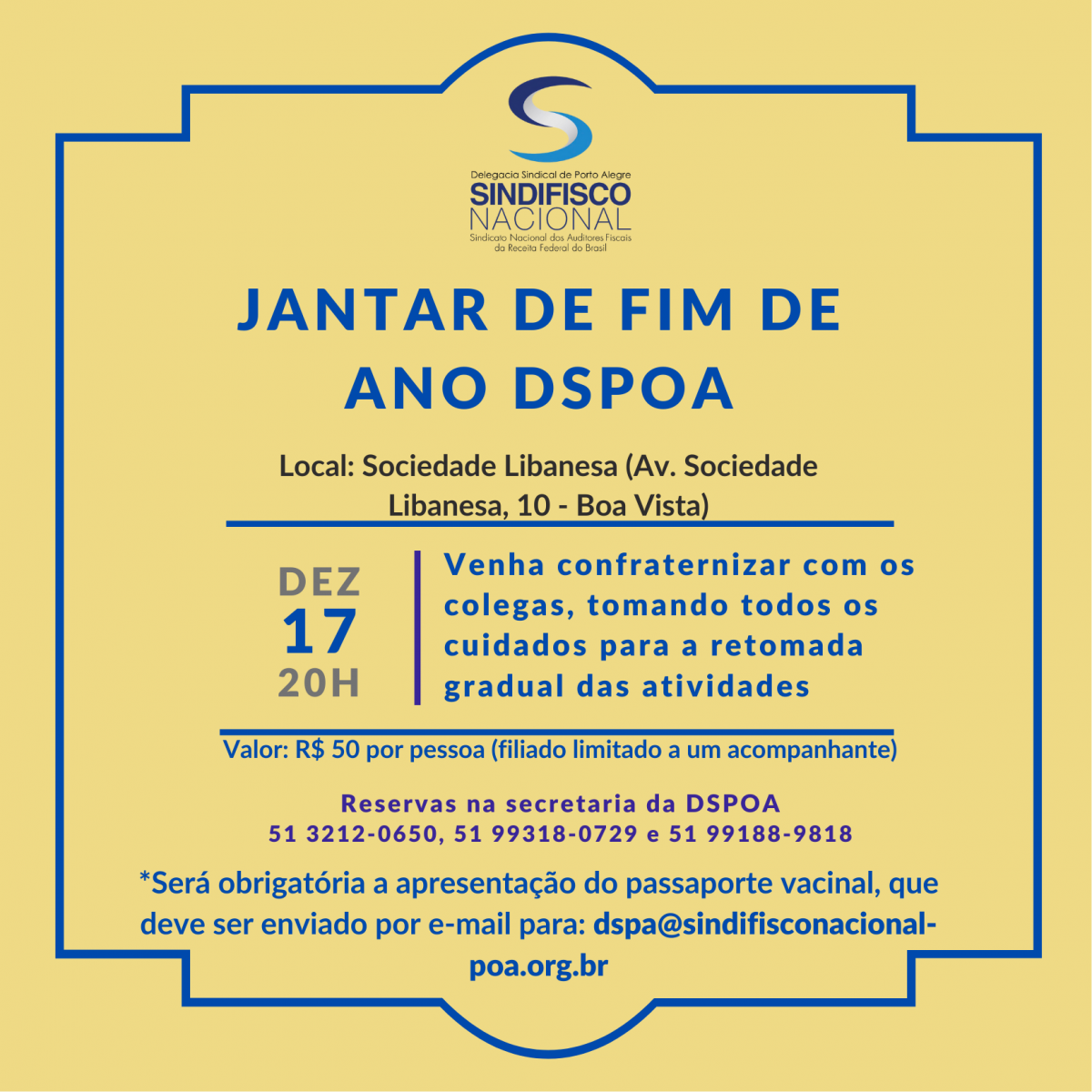 Jantar de confraternização 17/12 – reservas disponíveis