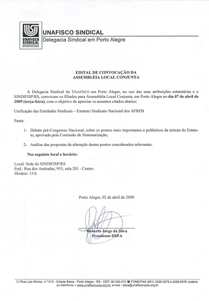 Assembléia Local Conjunta, em Porto Alegre no dia 07 de abril.